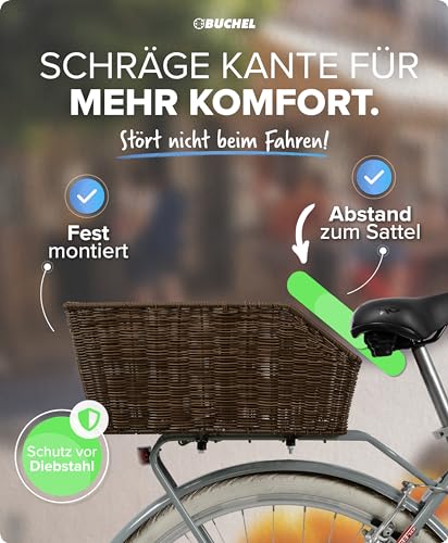 Büchel Fahrradkorb hinten aus hochwertigem Polyrattan I Fahrrad Korb für hinten inkl. Befestigungsmaterial. Fahrradkorb hinten groß I Fahrradkorb Kinder hinten I Schultaschen Korb, braun, Einheitsgröße