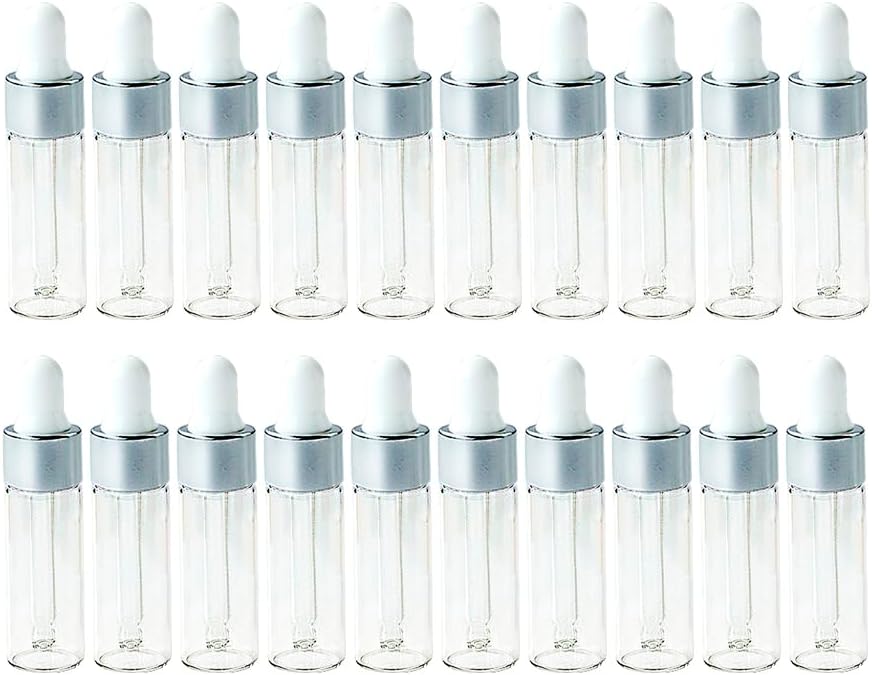 50 Pack Mini Transparent Glass Eye Dropper Bottles with Gold Cover, 5ml Clear Tincture Bottles-Leakproof Essential Oils Bottles