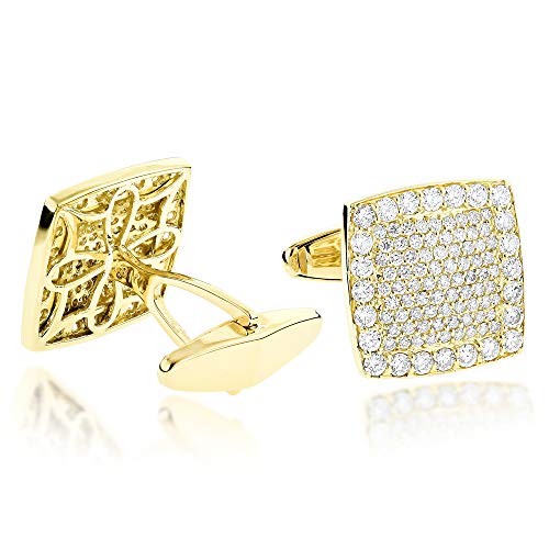 18K Gold & Round Diamond Designer Cufflinks Mens 3.7Ctw G-H Color (Yellow Gold) #TOP8
