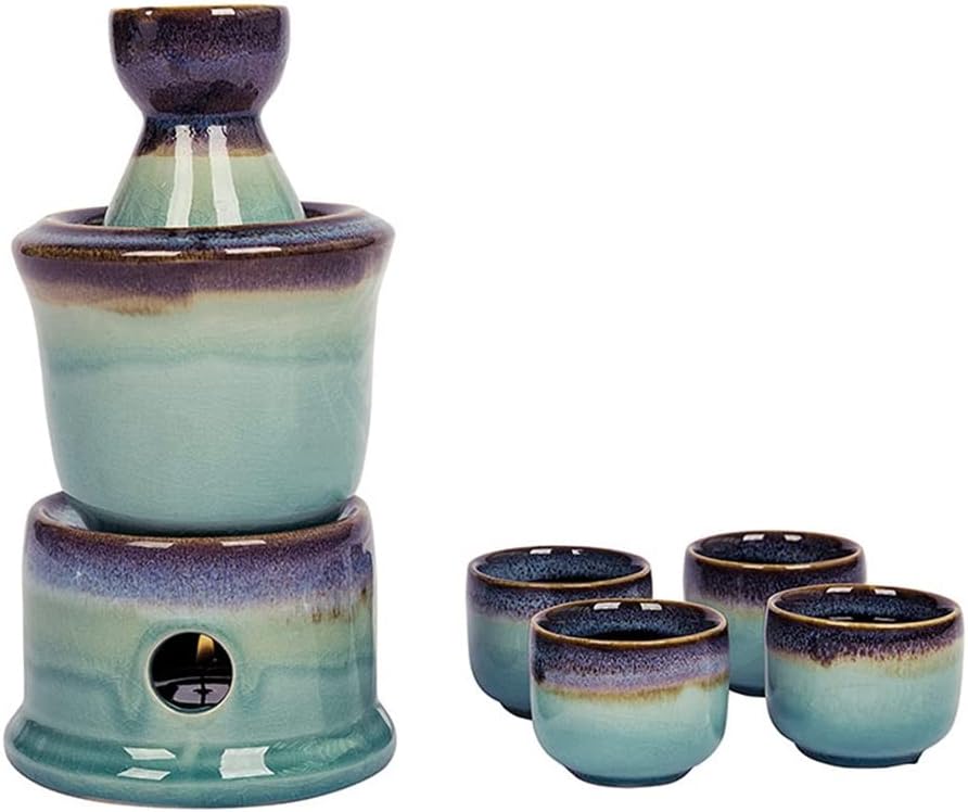 7 Pcs Japanese Style Ceramic Sake Serving Gift Set with Warmer Ceramic Sake Set (Color : Multi-Colored, Size : 1 Set) (Multicolor 1 Set)