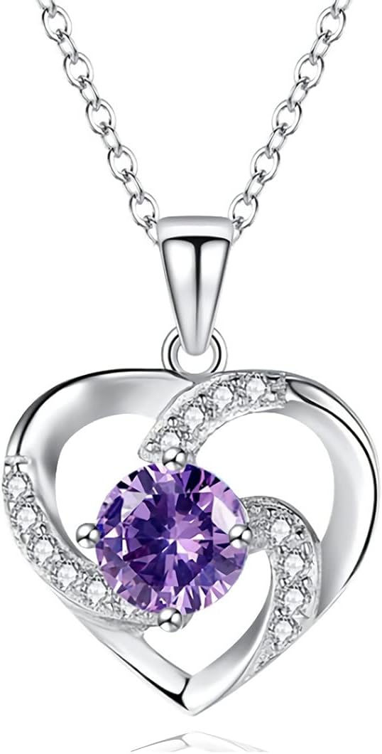 Collana Cuore Con Zirconi E Catena In Argento 925, Viola, Regalo Donna