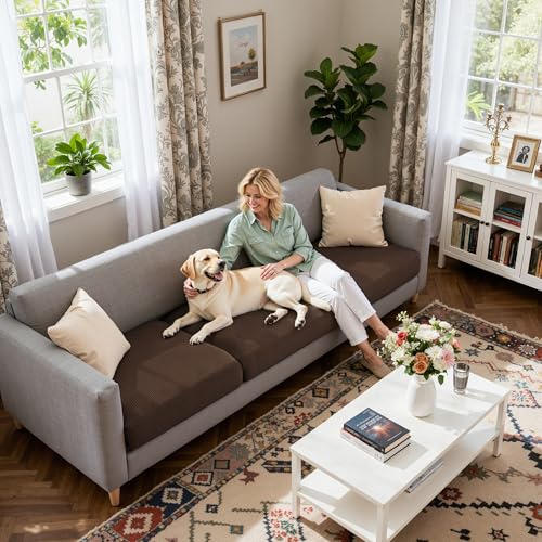 Image of CHUN YI 3 Piece Couch Cushion Covers for XL-Sofa Seat Slipcovers Suitable with Spandex Jacquard Washable Fabric (3 Piece XL-Sofa Cushion Covers, Chocolate)