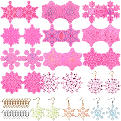 10 Pair Christmas Resin Molds Snowflake Mold Snowflake Silicone Mold Silicone Casting Pendant Mold With Hanging Holes 100 Open Jump Rings And 100 Earring Hooks For Epoxy Diy Jewel Making Tree Ornament #TOP27