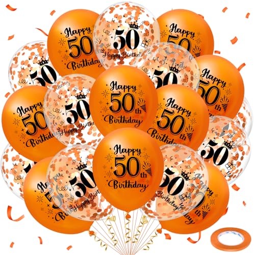 50th Birthday Balloons for Women Men 18Pcs Orange Happy 50th Birthday Latex Balloons Party Decorations for 50 Years Old Anniversary Basketball Fall Halloween Party Supplies 12 Inch
