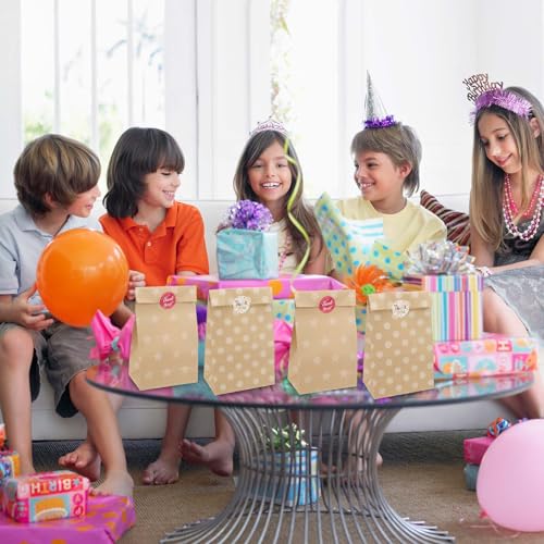 Mkitnvy Papiertüten Kindergeburtstag, 20 Stück Geschenktüten Braun Tüten Papier mit 36 Aufkleber, geschenk tüten kindergeburtstag tüten für Kindergeburtstag,Hochzeit,Feiern. (A)