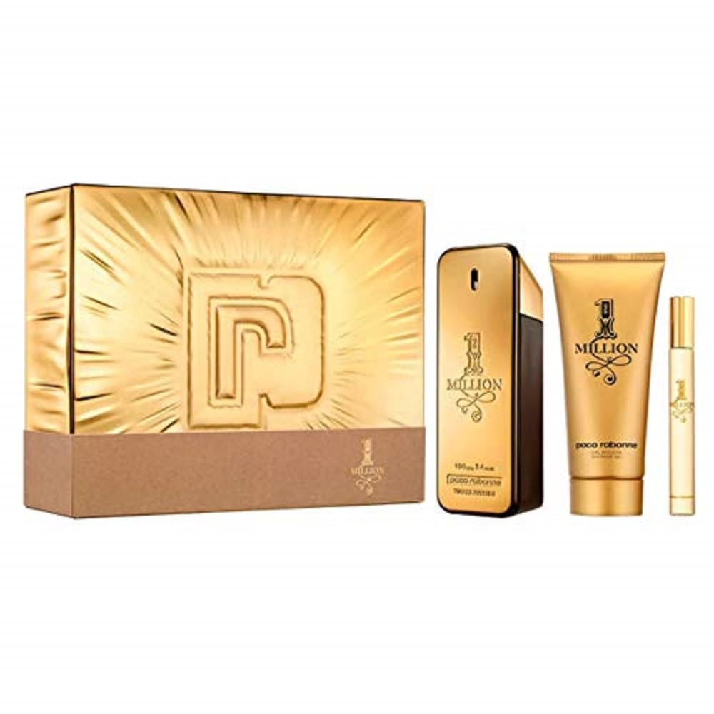 Paco Rabanne 1 Million 3 Piece Gift Set - 3.4 Oz Eau De Toilette Spray, 0.34 Oz Eau De Toilette Spray, 3.4 Oz Shower Gel | Fragrance For Men