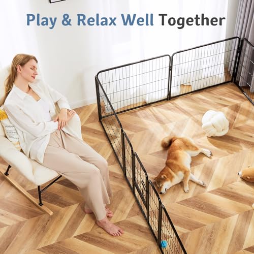 Image of DUMOS Dog Playpen 32 Inch 4 Panels Indoor Outdoor Metal Pet Fence | Foldable Dog Play Pen with Door, Portable Exercise, RV Camping, Puppy Small Medium Dogs