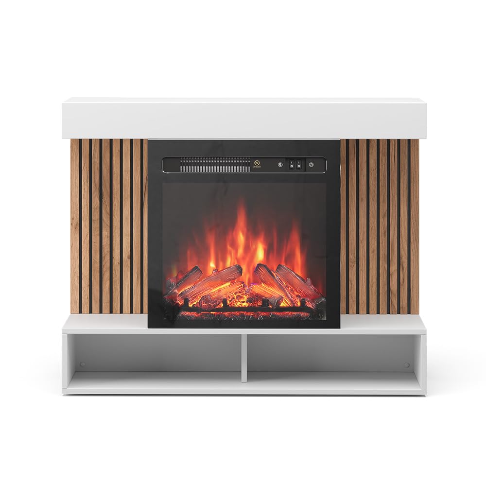 Vicco Caminetto elettrico "Lynea", Bianco, 100 cm | con effetto fiamma realistico e riscaldatore da 1800W, utilizzabile a parete o autoportante