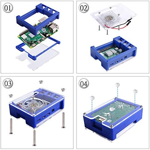 GeeekPi Raspberry Pi 4 Case, Raspberry Pi 4 Case with Fan 40X40X10mm (Blue Backlight) and 4pcs Raspberry Pi 4 Heatsinks for Raspberry Pi 4 Model B (Blue&Clear)