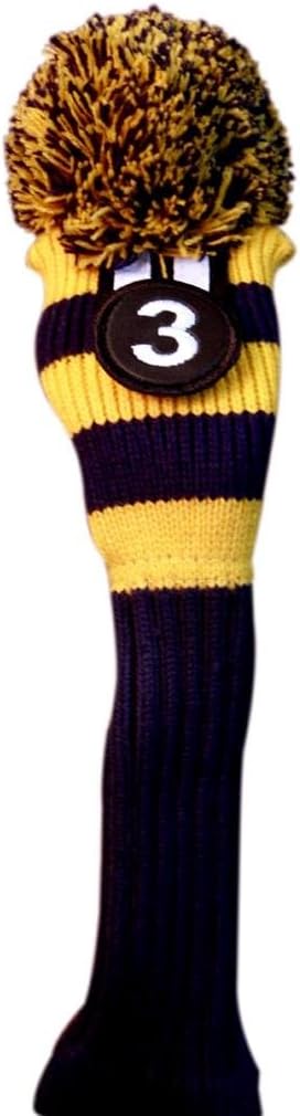 Majek #3 & #4 Hybrid Combo Pack Rescue Utility Blue & Yellow Golf Headcover Knit Pom Pom Retro Classic Vintage Head Cover