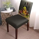 Dining Room Chair Covers Set of 4,Grape Wine Glass Retro Cellar Barrel Stretch Protectors Slipcovers