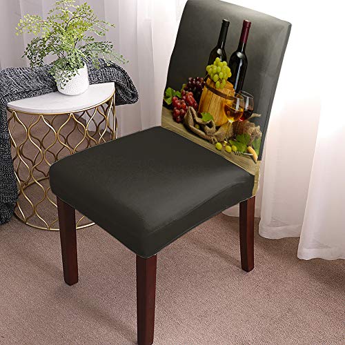 Dining Room Chair Covers Set Of 4,Grape Wine Glass Retro Cellar Barrel Stretch Protectors Slipcovers,Farm Harvest Grey Back Removable Washable Seat Cover For Kitchen,Hotel,Party,Banquet Decor #TOP25