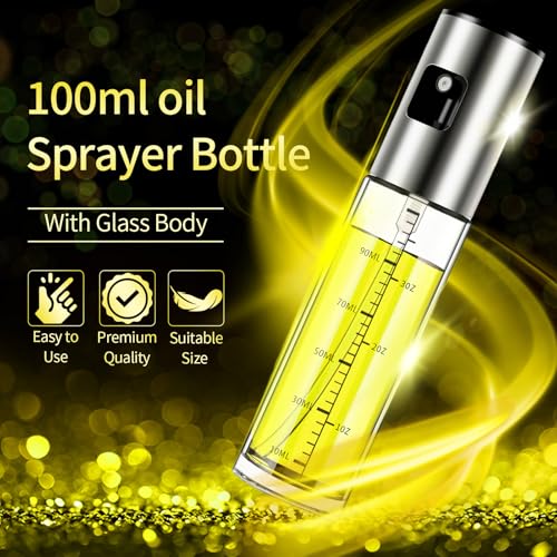 Nylea ÖLsprüHer für Speiseöl,100ml Öl Sprühflasche Edelstahlglas ÖLspray Zum Kochen Öl spray für Heißluftfritteuse Airfryer Öl Spray für… – Ansicht 3
