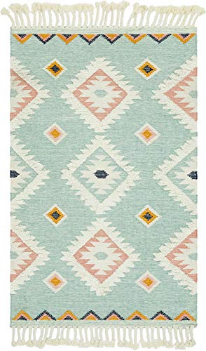 Unique Loom Mesa Collection Area Rug - Papago (5' 1" X 8' Rectangle, Light Aqua/ Ivory) #TOP7