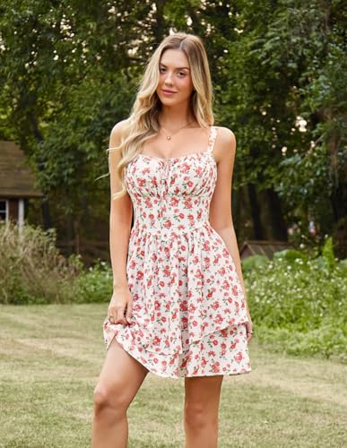 Image of Scarlet Darkness Floral Mini Corset Dress for Women Teen 2026 Summer Spring Flowy A-Line Sundress with Pockets