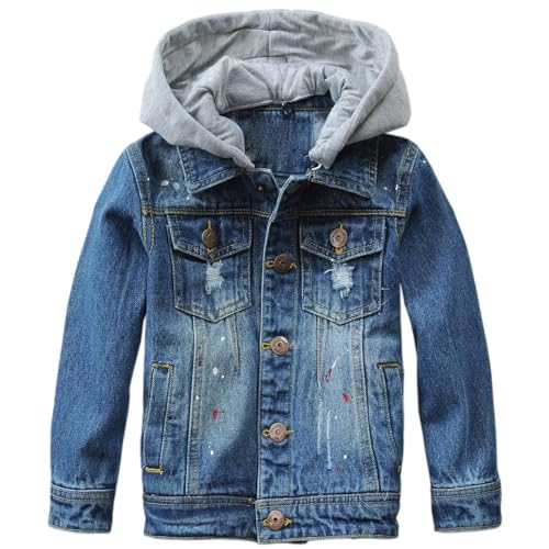 Kids Denim Jacket Ripped Style Long Sleeve Button Up Hoodie, Girls Autumn Winter Casual School Daily Wear Coat