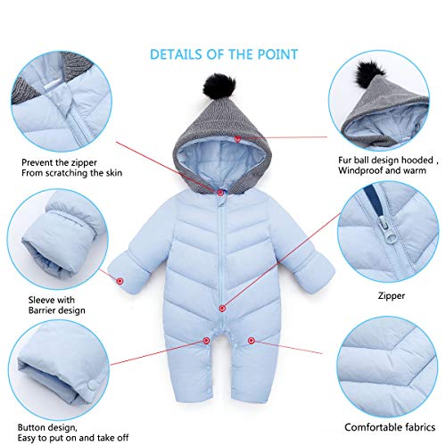 Image of Happy Cherry Baby Snowsuit Romper Zipper Padding Onesie Long Sleeve Winter Puffer Jacket Hooded Jumpsuit Down Coat