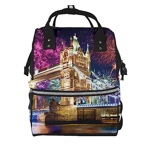Sac à dos à langer grand volume noir avec compartiments motifs Londres pour bébé