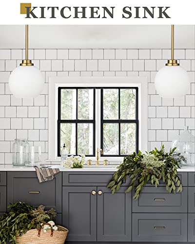 Audickic Farmhouse Gold Pendant Light Fixtures, Pendant Lights Kitchen Island With Milk Glass Globe Shade, Farmhouse Hanging Pendant Light For Dining Room Entryway, Ad-22280-1P-Gd-W #TOP3