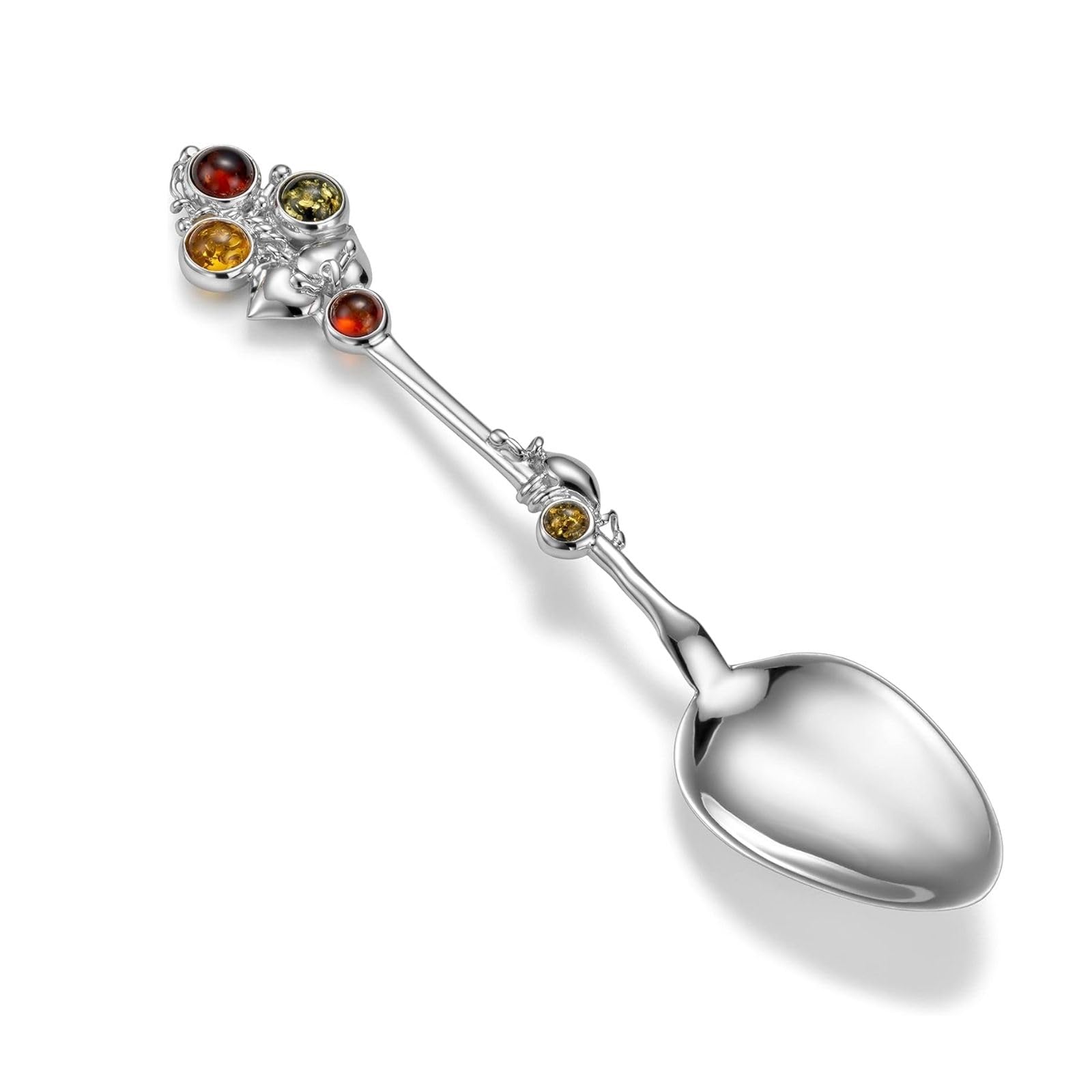 fish Cuillère En Argent Fabriquée À La Main Avec Ambres Pour Cadeaux De Naissance