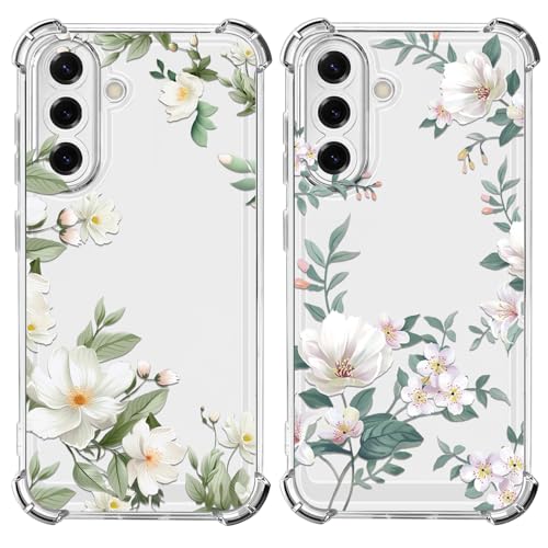 Coque Samsung S26 Plus transparente fleur blanche lot de 2 en TPU anti-choc