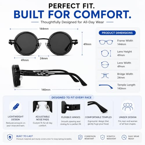 Image of Adjustable Tint Polarized Round Sunglass with Stepless Adjustable Sunglasses for Men,1-9 Gears Beach Sunglasses - Eyewear with Adjustable Lens.