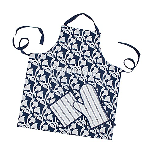 Taran Living Apron Oven Mitt And Pot Holder - Cotton Aprons For Women With Pockets Kitchen Linen Sets Of 3 Pcs Perfect For Everyday Cooking Baking - Blue And White #TOP1