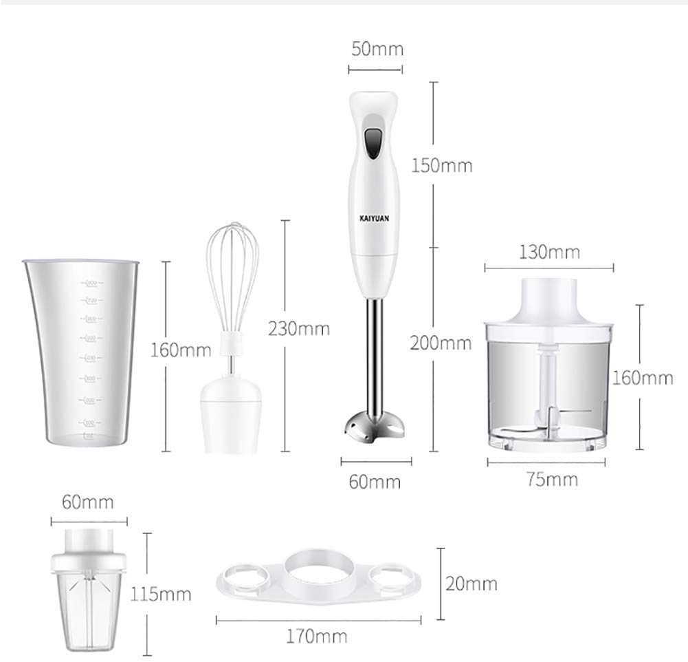 Batidora de Mano de inmersión, Varilla batidora de Mano 4 en 1 con picadora de procesador de Alimentos, Vaso de precipitados, batidor de Huevos, Acero Inoxidable, Paquete D
