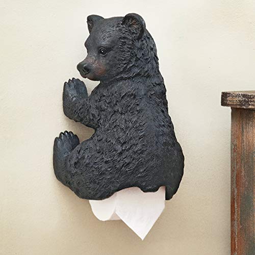 Black Forest Décor - Bear Cub Toilet Paper Holder for Home, Cabin, Lodge, Bathroom - Wood Resin - 9