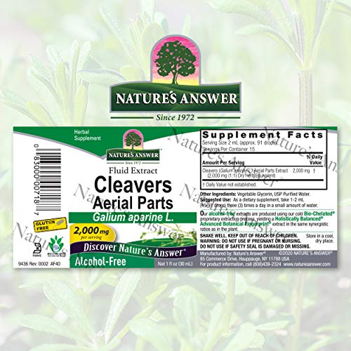 Nature's Answer Alcohol-Free Cleavers Herb, 1-Fluid Ounce | Supports Overall Wellbeing | Dietary Supplement #TOP1