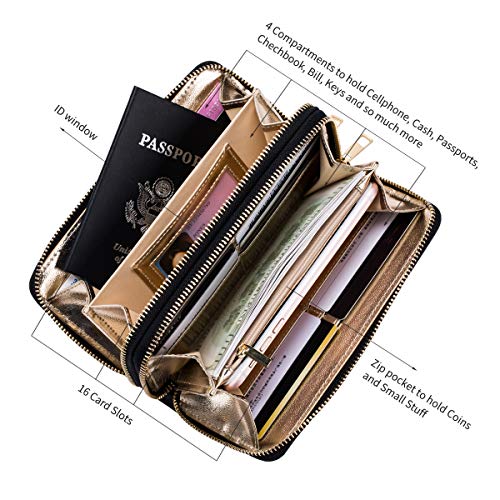 Heaye Unicorn Wallet Hollow Floral Wristlet Zip Around Pouch with Perforated Stud RFID Blocking