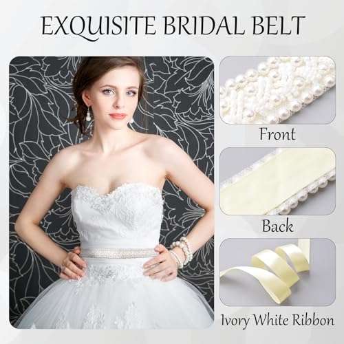 Faux Pearl Wedding Bridal Ribbon Belts, Pearl Beaded Sparkle Sewn Accessories Dress Matching, 2.7 meters2