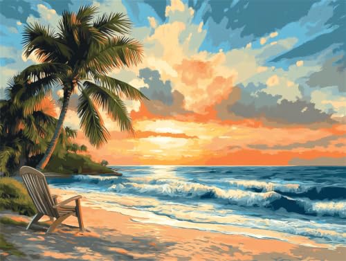 Pintar por números adultos playa de 60x80cm para superar el estrés pintando un atardecer