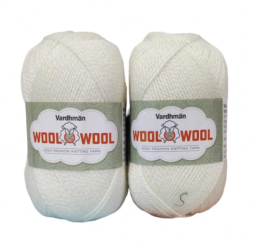 JEFFY Vardhman Wool O Wool Hand Knitting Yarn Wool I Crochet Hook Needle Thread (300 gm/1ball 100 Gram Each) White Shade no-1