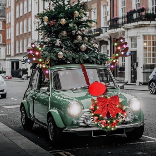 image for NEXAGEBIUS Christmas Car Decorations Kit with Light Up Reindeer Antler