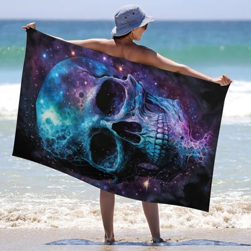Serviette de plage douce Cosmic Skull microfibre pour camping et piscine - 6
