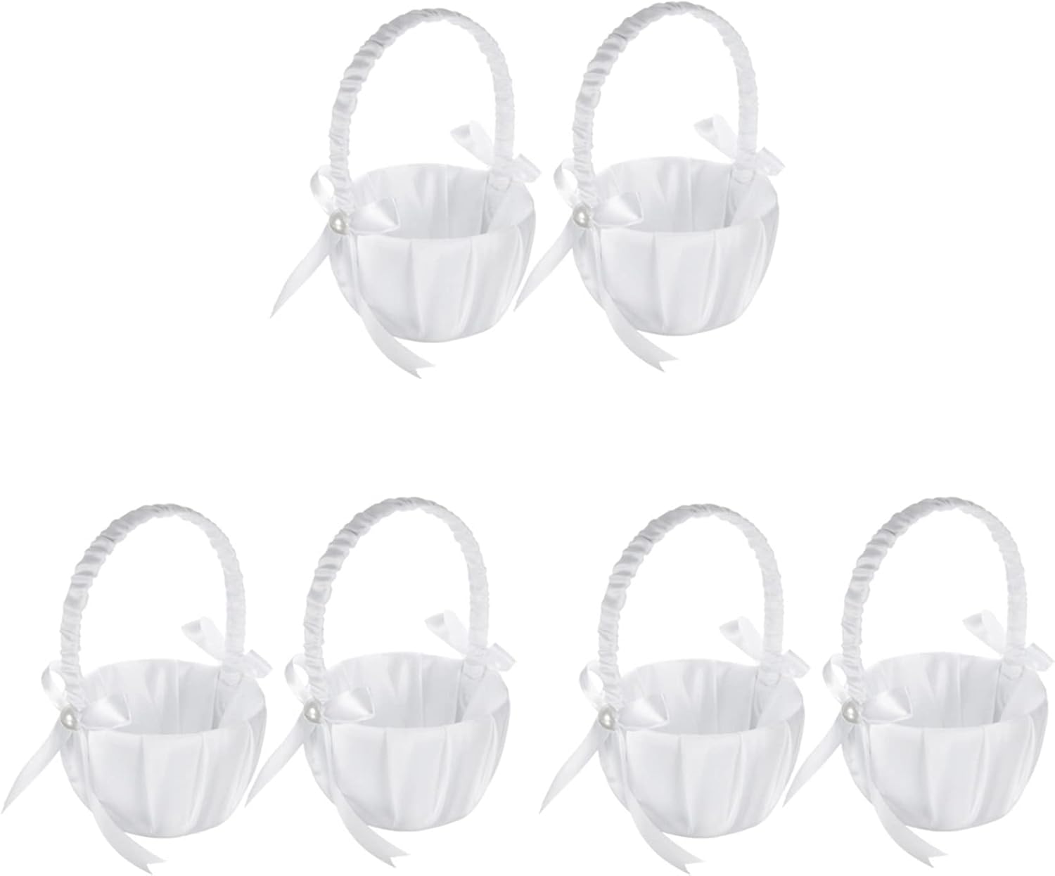 6 Pack Wedding Satin Flower Basket,Romantic Bowknot Rose Flower Girl Basket