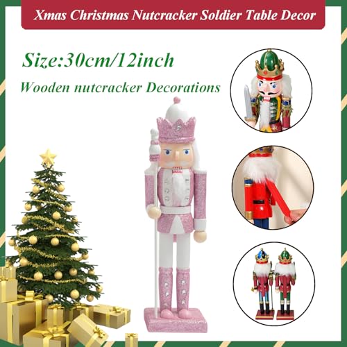 ATBEAMEN Wooden Christmas Nutcracker Soldiers,Large Christmas Nutcracker Soldier Ornament 30CM,Traditional Nutcracker Soldier Puppet Nutcracker Toy Gift for Kids Classic Xmas Pink Decor - Image 2