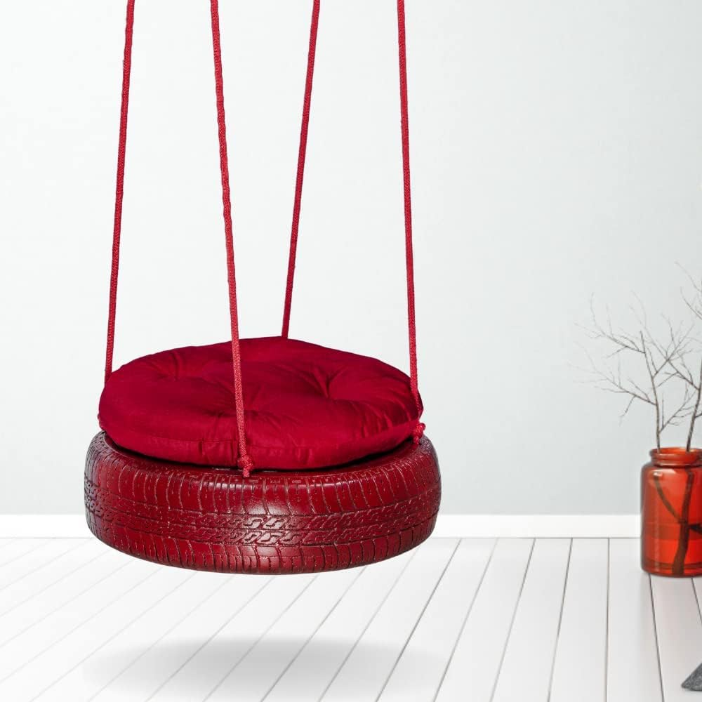 Swingzy Tyre Swing for Adults and Kids - Indoor/Balcony/Garden/Tree Swing With Net Seat and Cushion - Great for Backyard, Playground, Playroom (Red)