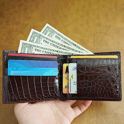 Image of Dark Brown Exotic Double Side Leather Bifold Wallet, RFID Blocking Wallet