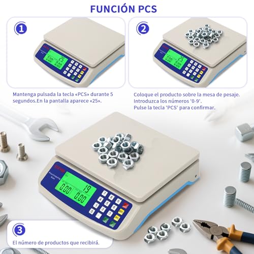 Miniatura 6 de Báscula De Cocina Digital 30kg 66lb Balanza Cocina Alimentos Profesional Pantalla Lcd Grande Bascula Cocina Con Pcs Función Y Tara Peso Cocina 5 Unidades G Kg Oz Lb Ml Para Repostería Pesaje Cocción