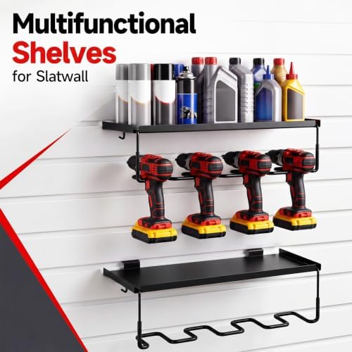 2 Pcs Slatwall Shelves with Removable Power Tool Holder, Black — 사진 4