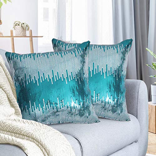 Juya Delight SPC-18X18-2-TEALSILV Sequin Throw Pillowcases Teal And Silver Sparkle Pillow Cushion Covers cover