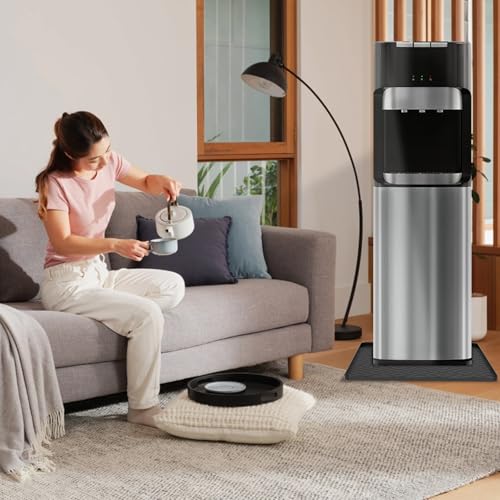 Image of Water Cooler Mat, 19.7 inch x 19.7 inch Silicone Water Dispenser Mat, Non Slip Water Cooler Tray with Raised Edge for Foor Protector, Waterproof Tray for Mini Fridge, Humidifier, Ice Maker, Kitchen (Black)