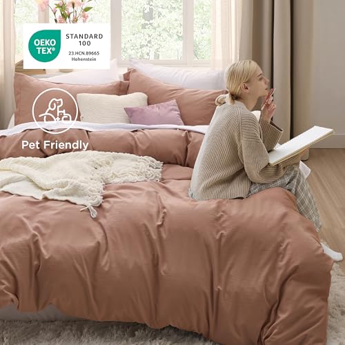 Image of Bedsure Mocha Mousse Duvet Cover King Size - 3 Pieces Prewashed Cotton-Like Polyester Extra Soft Bedding Set, Includes 1 Duvet Cover 104x90 Inches with Zipper Closure & 2 Pillow Shams, No Comforter