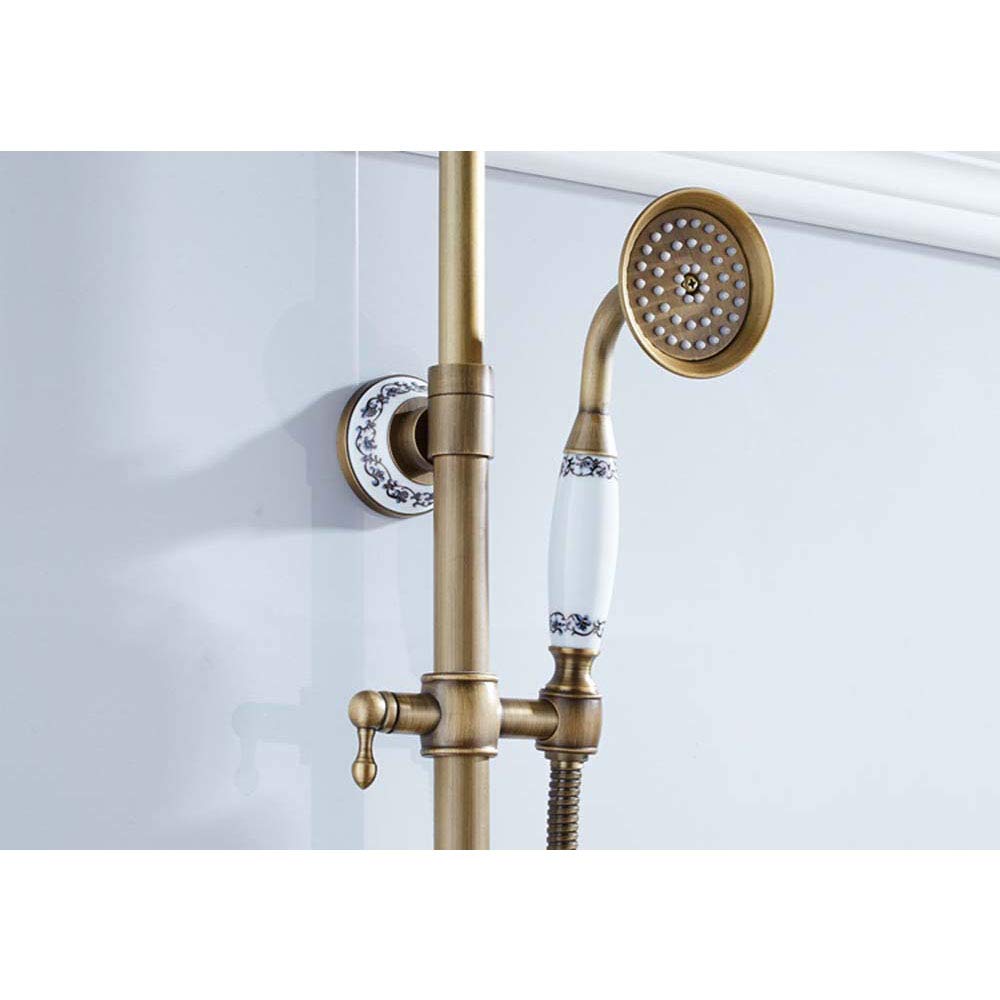 System natryskowy Rubbed Bronze 8" okrągła deszczownica mosiężna z ręczną słuchawką prysznicową i baterią prysznicową, Bthroomshower.