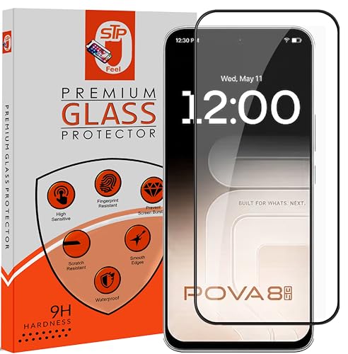 Image of STP FEEL Premium HD+ Tempered Glass Screen Protector Guard Compatible For Tecno Pova 8 5G (6.76 Inch, Pack of 1) | Edge to Edge Coverage With Easy to installation kit for Smartphone