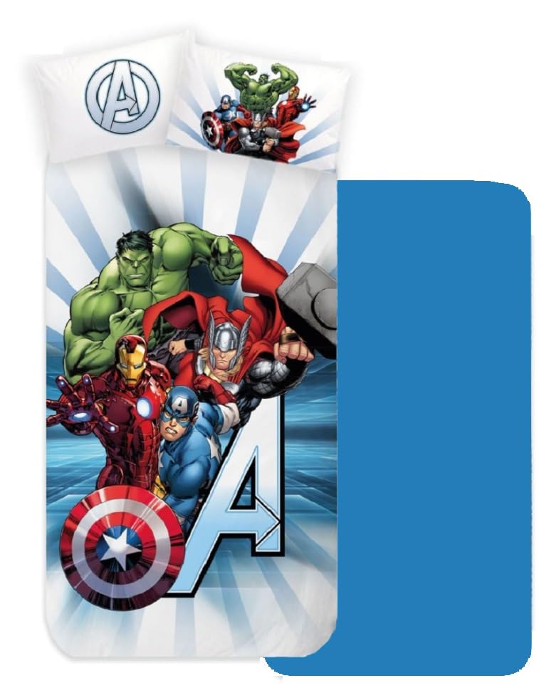 cartoon Kids Bedding Sheet Set 3 Piece Set Fitted Sheet Sheets Pillowcases Single Bed 100% Cotton (Avengers)