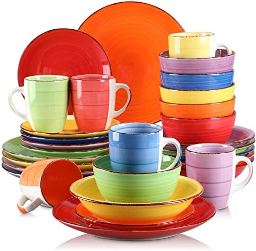 vancasso Albero Dinner Set for 12, Stoneware Dinnerware Set Handpainted Tableware, 36-Piece Multicolour Ceramic Combination Set with Dinner Plate/Dessert Plate/Soup Bowl, Rustic Chic Style
