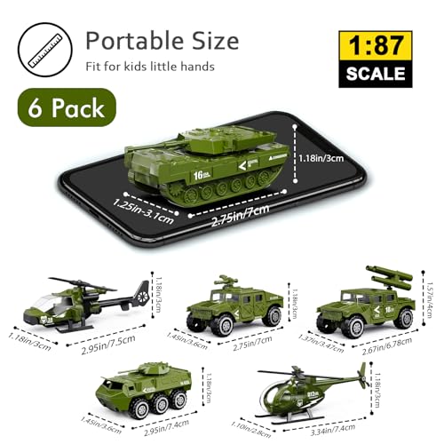 image for Shellvcase Diecast Military Vehicles, 6 Pack Army Toys Assorted Alloy 